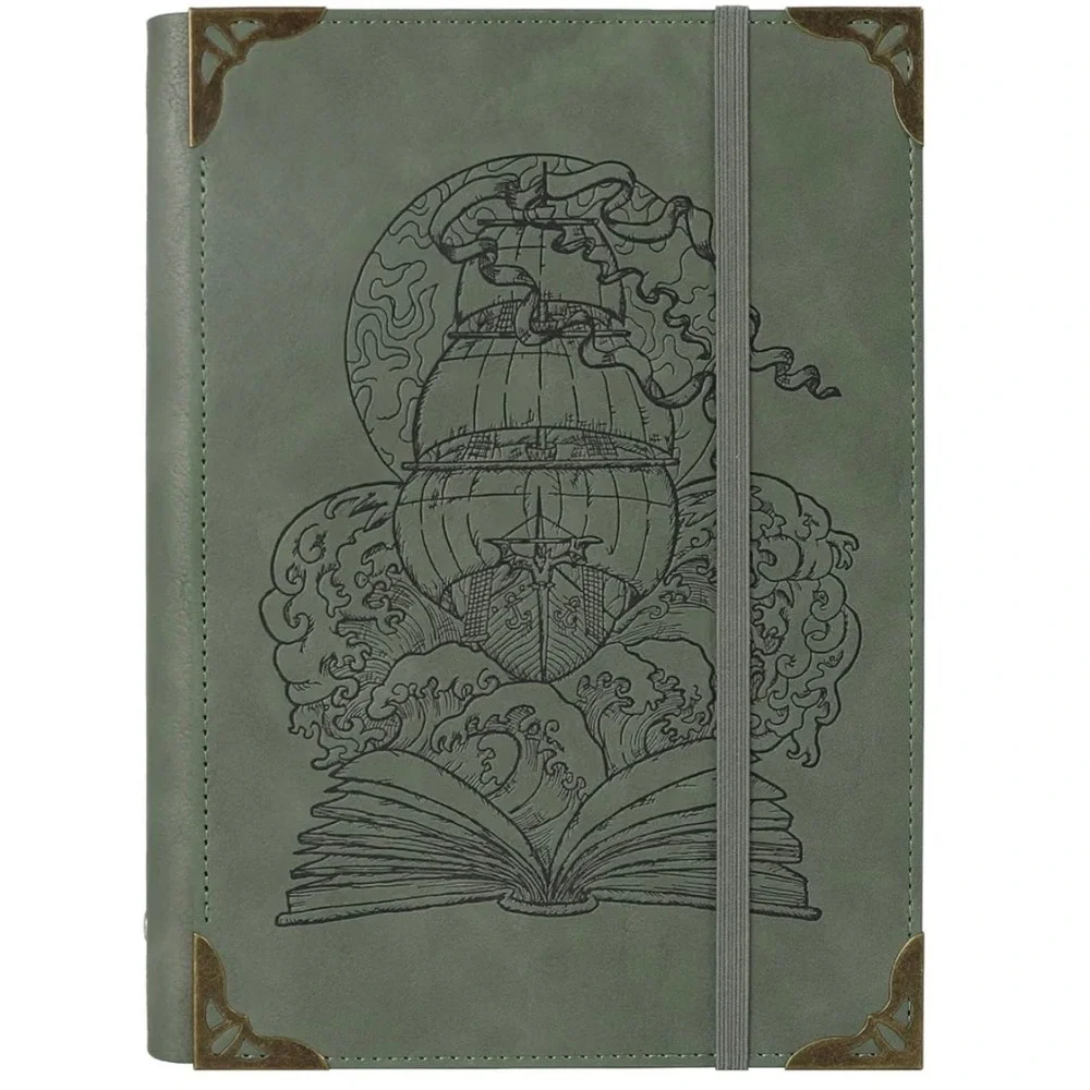 TIEFOSSI 6 Ring Notebook Unisex A5 Bean Green Good Vintage Ship PU Leather Diary